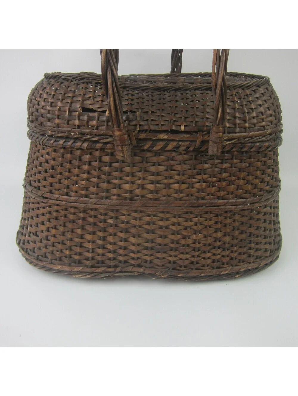Vintage Wicker Basket Lid Handles Amish Kavli Sket 15